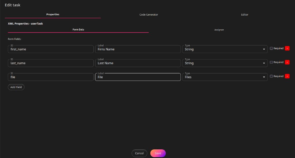 User Task Form Builder